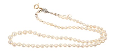 Lot 407 - Natural pearl necklace with diamond clasp