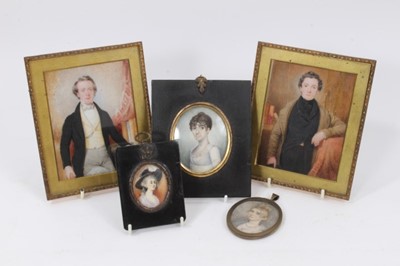 Lot 859 - English School, circa 1840s, pair of portrait miniatures on ivory depicting young gentlemen, three others