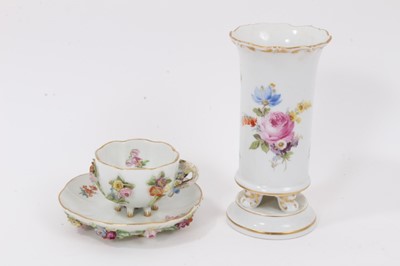 Lot 12 - Meissen cup and saucer, and a spill vase