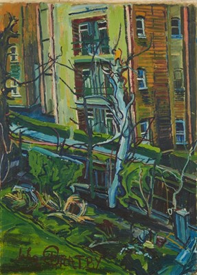 Lot 227 - Follower of John Bratby RA (1928-1992) oil on canvas - Hampstead, 56cm x 76cm, unframed