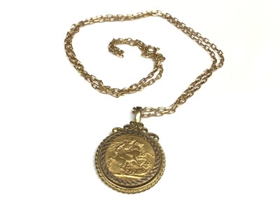Lot 2 - George V gold full sovereign 1911, in 9ct gold pendant mount on 9ct gold chain