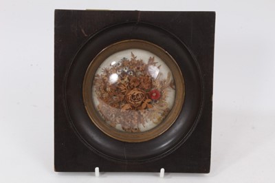 Lot 122 - Early Victorian cut paper flower bouquet under domed glass, c.1840