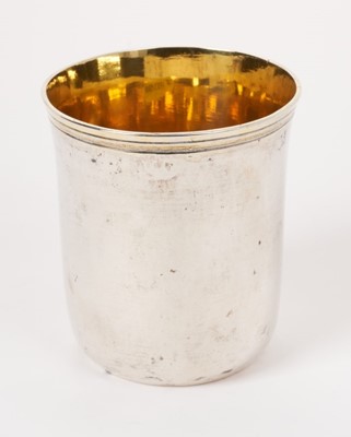 Lot 216 - Antique white metal beaker with gilded interior, indistinct marks to base