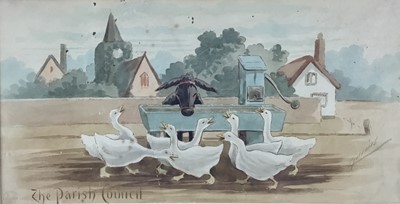 Lot 30 - Martin Anderson, Cynicus )(1854-1932) -original watercolour, “The Parish Council”. Signed lower right. Mounted in frame