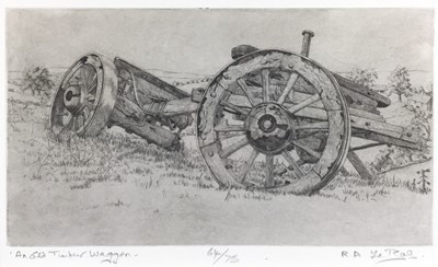 Lot 27 - Rachel Anne Le Bas, 1923-2020. Engraving, “An Old Timber Waggon”. Inscribed and signed to margin, 64/75. Mounted and framed