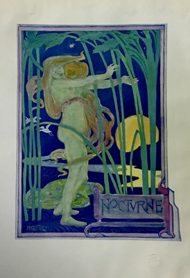 Lot 231 - Herbert Granville Fell, 1872-1958. Art Nouveau studio lithograph, “Noctvrne”. Embossed studio mark “The Studio London” lower right