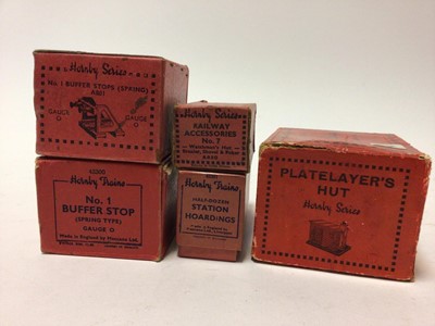 Lot 49 - Hornby O gauge boxed selection of platform accessories including No.1 Water Tank, Junction Signal No.2, Platform Crane and others (qty)