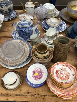 Lot 41 - Group of 19th century and later china and glass, including tea wares, English Greek Key pattern cup and saucer, Royal commemorative glass, etc
