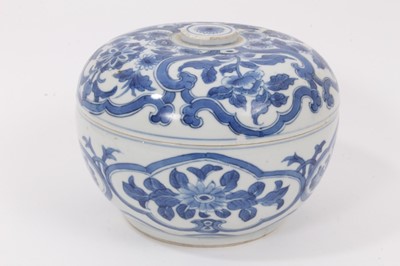 Lot 117 - A Chinese blue and white porcelain pot and cover, decorated with foliate patterns