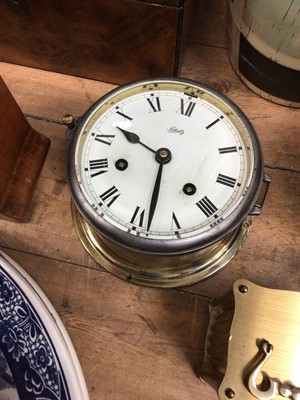 Lot 40 - Brass ships bulkhead clock by Schatz, and a brass carriage clock