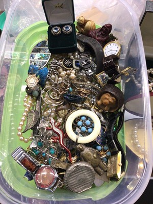 Lot 834 - Costume jewellery, silver jewellery, wristwatches, resin netsuke, child’s teething rattle etc