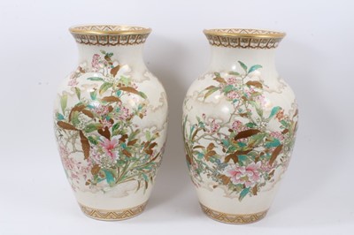 Lot 29 - Pair impressive late 19th century Japanese Satsuma earthenware vases and pair hardwood stands