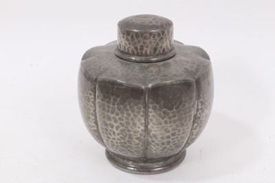 Lot 705 - Tudric pewter teapot and ensuite cream jug, by Archibald Knox, other pewter