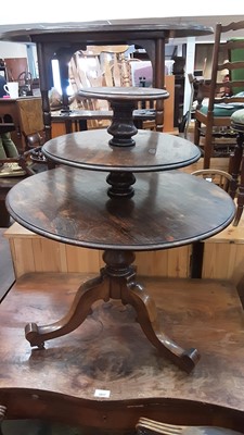 Lot 1038 - Unusual Victorian rosewood three tier circular dumb waiter with revolving graduated tiers on tripod base
