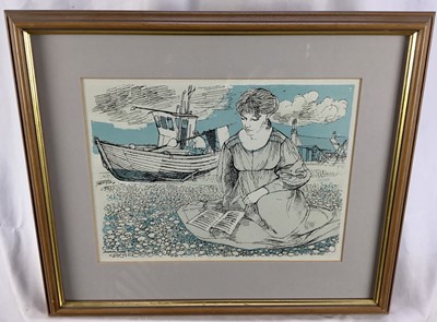 Lot 28 - Andrew Dodds (1927-2004) signed numbered print - 'Singer on the beach', together with a watercolour of the Pythagorean coast signed by the same hand (2)