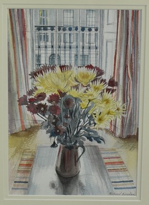 Lot 1128 - *Richard Bawden (b.1936) watercolour - Chrysanthemum, signed, 31.5cm x 22cm, exhibition label verso, in glazed frame