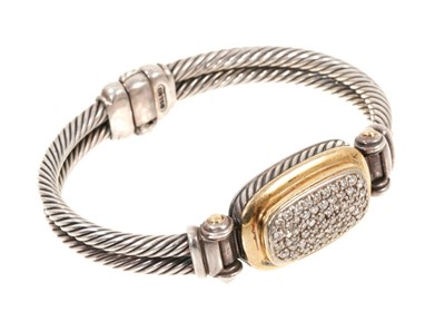 Lot 464 - David Yurman sterling silver Albion diamond double cable bangle