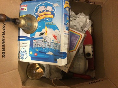Lot 72 - Sundry items, including a Victorian dumpy weight, brass bells, toys, etc
