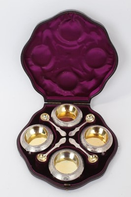 Lot 275 - Cased set of four Victorian salts and matching spoons