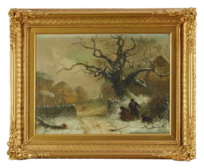 Lot 1208 - Thomas Smythe (1825-1906) pair of oils on canvas - Snow covered Landscapes, signed and inscribed Ipswich, 31cm x 41cm in gilt frames