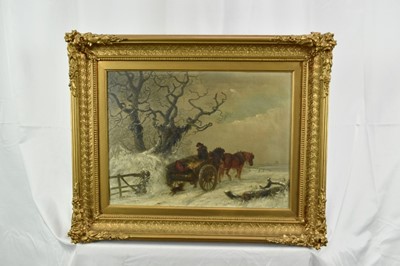 Lot 1208 - Thomas Smythe (1825-1906) pair of oils on canvas - Snow covered Landscapes, signed and inscribed Ipswich, 31cm x 41cm in gilt frames