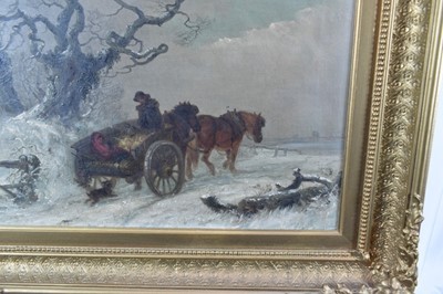 Lot 1208 - Thomas Smythe (1825-1906) pair of oils on canvas - Snow covered Landscapes, signed and inscribed Ipswich, 31cm x 41cm in gilt frames