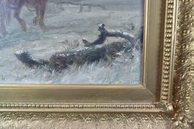 Lot 1208 - Thomas Smythe (1825-1906) pair of oils on canvas - Snow covered Landscapes, signed and inscribed Ipswich, 31cm x 41cm in gilt frames
