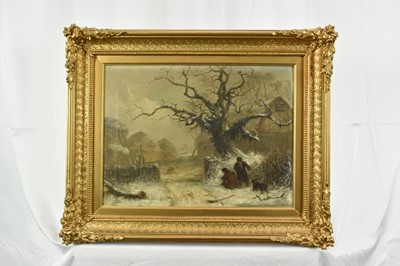 Lot 1208 - Thomas Smythe (1825-1906) pair of oils on canvas - Snow covered Landscapes, signed and inscribed Ipswich, 31cm x 41cm in gilt frames