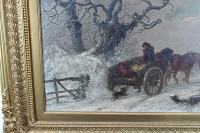 Lot 1208 - Thomas Smythe (1825-1906) pair of oils on canvas - Snow covered Landscapes, signed and inscribed Ipswich, 31cm x 41cm in gilt frames