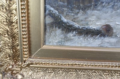 Lot 1208 - Thomas Smythe (1825-1906) pair of oils on canvas - Snow covered Landscapes, signed and inscribed Ipswich, 31cm x 41cm in gilt frames