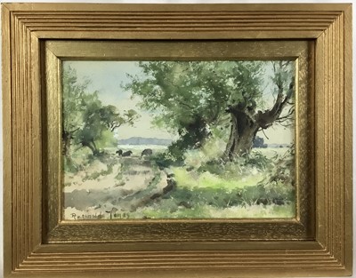 Lot 82 - Reginald Jones R.B.A (1857–1920) signed watercolour - landscape with cattle, 24cm x 17cm
