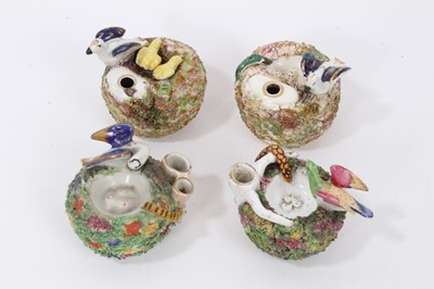 Lot 84 - Four 19th century birds nest shaped Staffordshire pottery inkwells