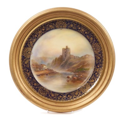Lot 3 - James Stinton Worcester plate, framed