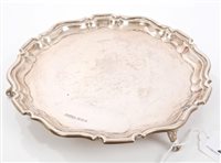 Lot 223 - 1920s Silverer waiter of circular form, with...