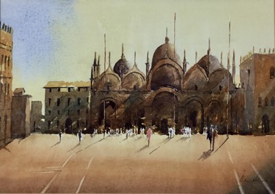 Lot 3 - Alan Smith (b.1941) watercolour study- San Marco Basilica, Venice, signed, 34cm x 24cm mounted in glazed frame (56cm x 46cm overall)