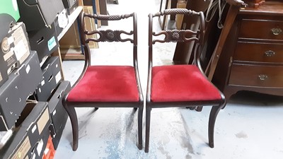 Lot 1125 - Pair of antique style mahogany dining chairs with red seats