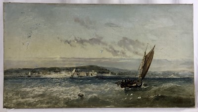 Lot 12 - 19th century oil on canvas - ‘Penzance from Mousehole’, indistinctly signed, 56cm x 31cm unframed