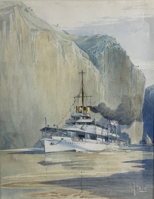 Lot 14 - Reid watercolour - H.M.S. Cricket on duty, Windbox Gorge, Upper Yangtze River, signed