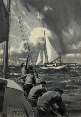 Lot 32 - Charles Pears (1873-1958) monochrome oil on paper - On Deck, signed, 43cm x 29.5cm, unframed