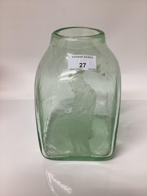 Lot 27 - Green glass vessel depicting an elderly Jewish man