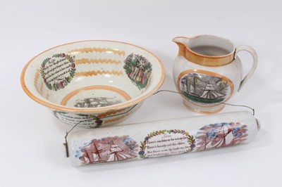 Lot 36 - A Sunderland jug and bowl depicting 'The Unfortunate London'