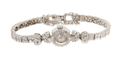 Lot 586 - Art Deco ladies' Longines diamond bracelet wristwatch