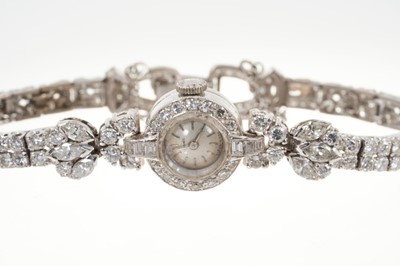Lot 586 - Art Deco ladies' Longines diamond bracelet wristwatch