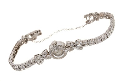 Lot 586 - Art Deco ladies' Longines diamond bracelet wristwatch
