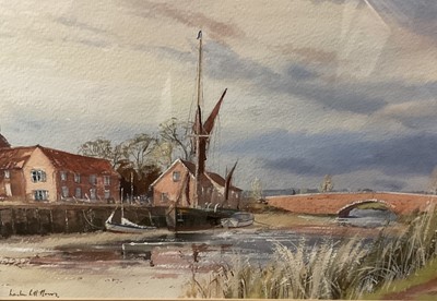Lot 153 - Leslie L Hardy Moore (1907-1997), watercolour and bodycolour, Broadland scene