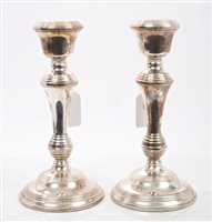Lot 258 - Pair contemporary Silverer candlesticks of...