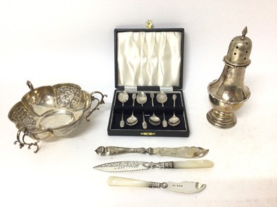 Lot 278 - Group of silver items to include a Victorian silver bon bon dish, sugar caster, and other items