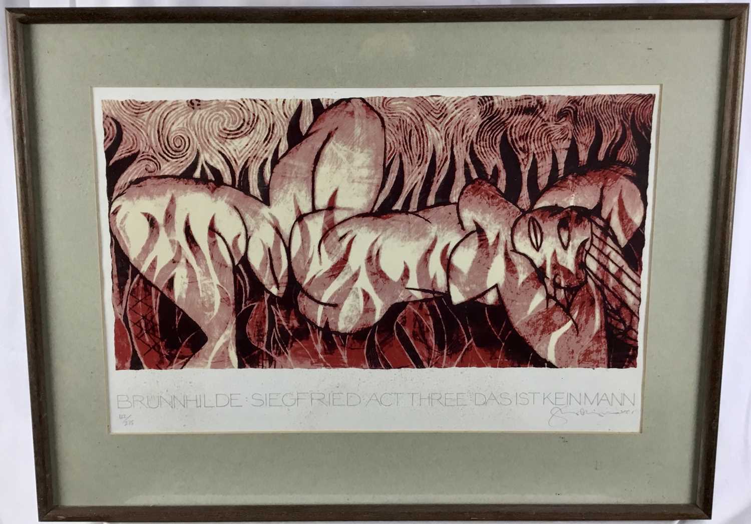 Lot 37 - Tom Phillips RA (1937-2022) limited edition silkscreen print - 'Brunhilde Siegfried Act Three Das Ist Keinmann', signed, 122/275, 53cm x 34cm in glazed frame (68cm x 51cm overall)