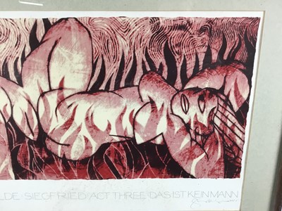 Lot 37 - Tom Phillips RA (1937-2022) limited edition silkscreen print - 'Brunhilde Siegfried Act Three Das Ist Keinmann', signed, 122/275, 53cm x 34cm in glazed frame (68cm x 51cm overall)
