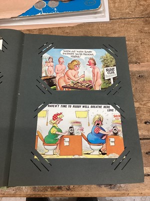 Lot 39 - Green vintage postcard album housing approximately 90 comical postcards